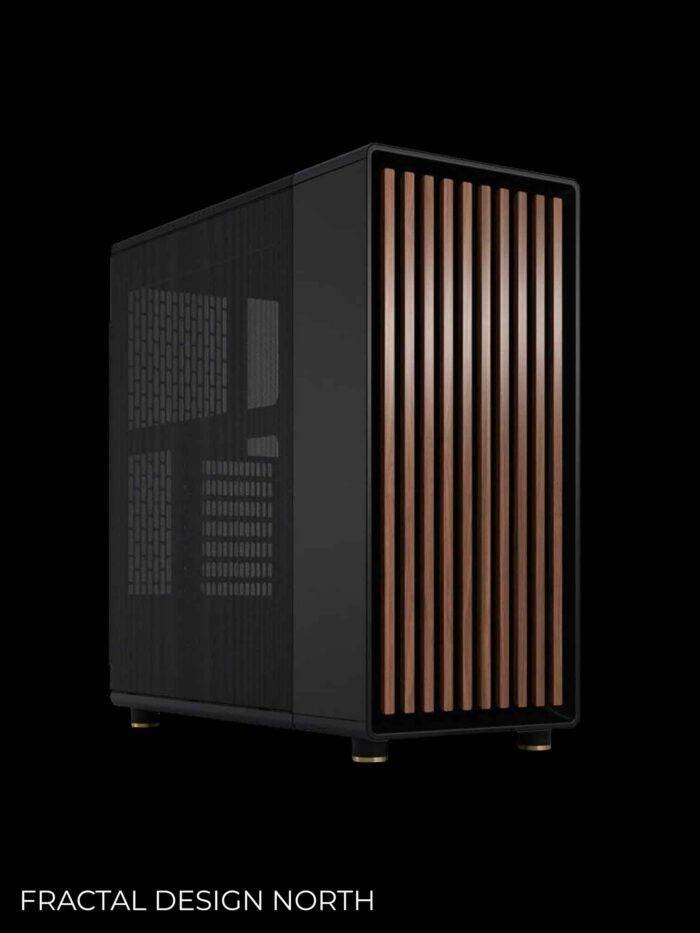 Black computer case with wood