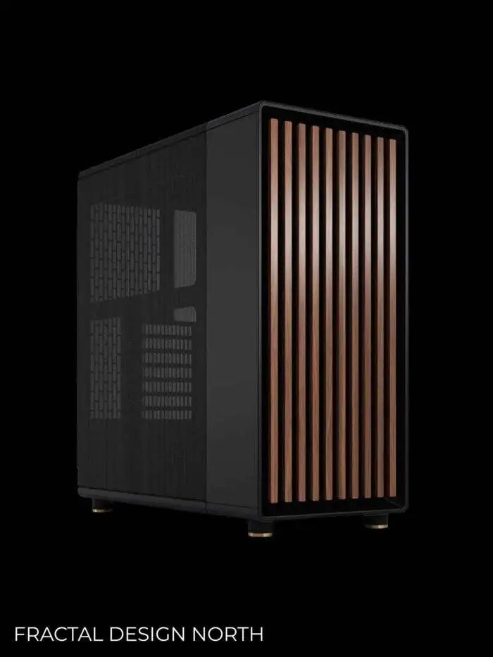 Black computer case with wood