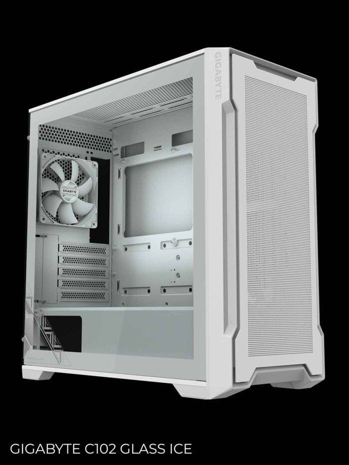 White computer case with glass