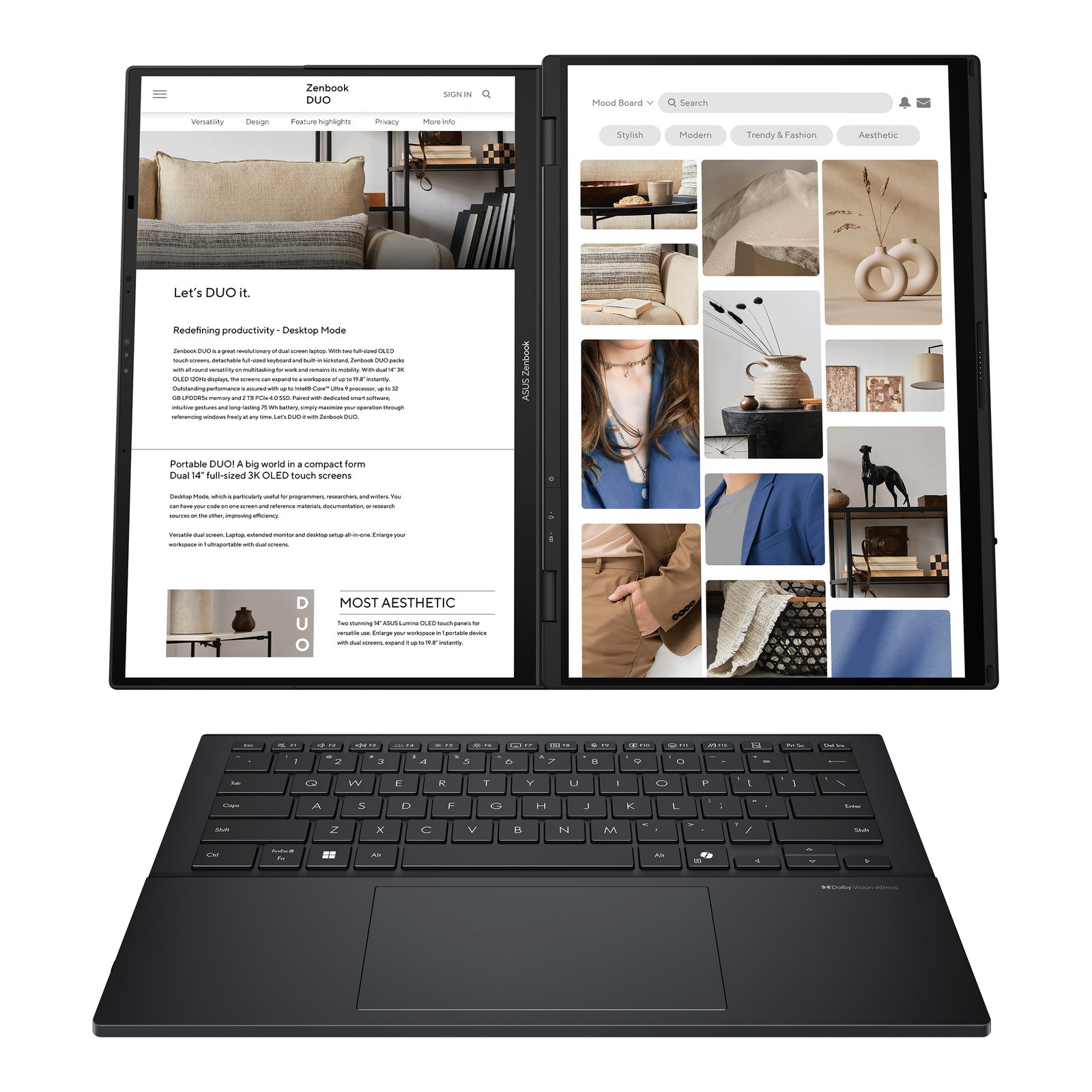 Asus | Zenbook Duo UX8406CA-QL287W | Inkwell Gray | 14" | OLED | Touchscreen | FHD | 1920 x 1200 pixels | Intel Core Ultra 7 | 255H | 16 GB | LPDDR5X | Solid-state drive capacity 1000 GB | Intel Arc Graphics | Windows 11 Home | 802.11be | Bluetooth version 5.4 | Keyboard language US international | Keyboard backlit | Warranty 24 month(s) | Battery warranty 12 month(s) Asus | Zenbook Duo UX8406CA-QL287W | Inkwell Gray | 14" | OLED | Touchscreen | FHD | 1920 x 1200 pixels | Intel Core Ultra 7 | 255H | 16 GB | LPDDR5X | Solid-state drive capacity 1000 GB | Intel Arc Graphics | Windows 11 Home | 802.11be | Bluetooth version 5.4 | Keyboard language US international | Keyboard backlit | Warranty 24 month(s) | Battery warranty 12 month(s)