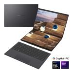 Asus | Zenbook Duo UX8407AA-SN066W | Moher Gray | 14" | OLED | Touchscreen | 2.8K | 2880 x 1800 pixels | 144 Hz | Anti-Reflective | Intel Core Ultra X9 | 378H | 32 GB | LPDDR5X | Solid-state drive capacity 2000 GB | Intel Arc Graphics | Windows 11 Pro | 802.11be | Bluetooth version 5.4 | Keyboard language US international | Keyboard backlit | Warranty 24 month(s) | Battery warranty 12 month(s)