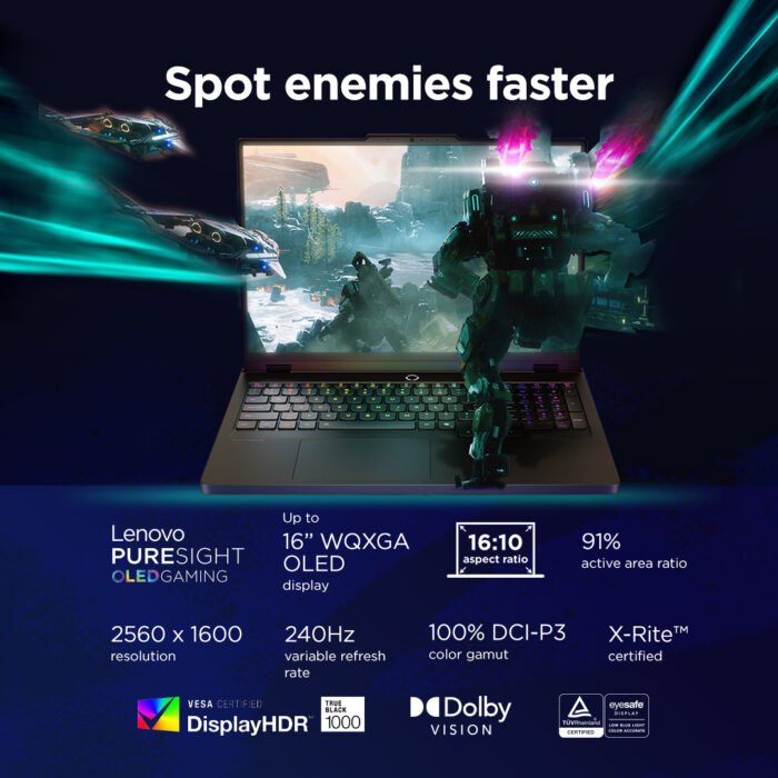 Lenovo Legion Pro 5 16IAX10, 16", WQXGA OLED, Intel Core Ultra 7 255HX, 32GB DDR5, 1TB SSD, GeForce RTX 5070 8GB GDDR7, Windows 11 Home, Eclipse Black
