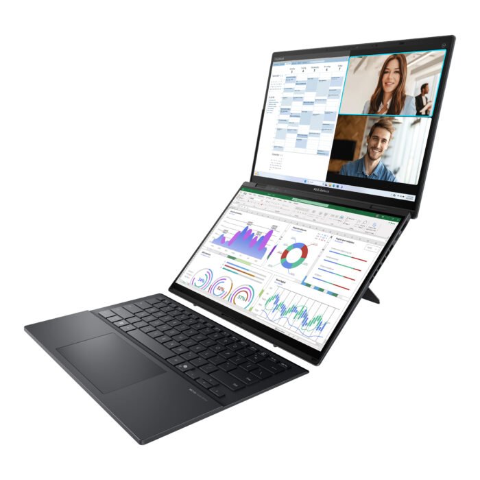 Asus | Zenbook Duo UX8406CA-QL287W | Inkwell Gray | 14" | OLED | Touchscreen | FHD | 1920 x 1200 pixels | Intel Core Ultra 7 | 255H | 16 GB | LPDDR5X | Solid-state drive capacity 1000 GB | Intel Arc Graphics | Windows 11 Home | 802.11be | Bluetooth version 5.4 | Keyboard language US international | Keyboard backlit | Warranty 24 month(s) | Battery warranty 12 month(s)