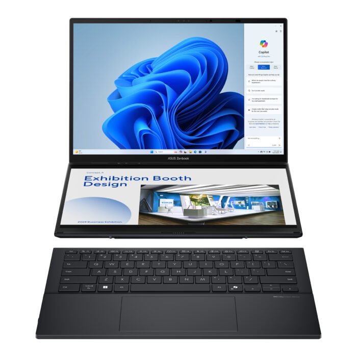 Asus | Zenbook Duo UX8406CA-QL287W | Inkwell Gray | 14" | OLED | Touchscreen | FHD | 1920 x 1200 pixels | Intel Core Ultra 7 | 255H | 16 GB | LPDDR5X | Solid-state drive capacity 1000 GB | Intel Arc Graphics | Windows 11 Home | 802.11be | Bluetooth version 5.4 | Keyboard language US international | Keyboard backlit | Warranty 24 month(s) | Battery warranty 12 month(s)
