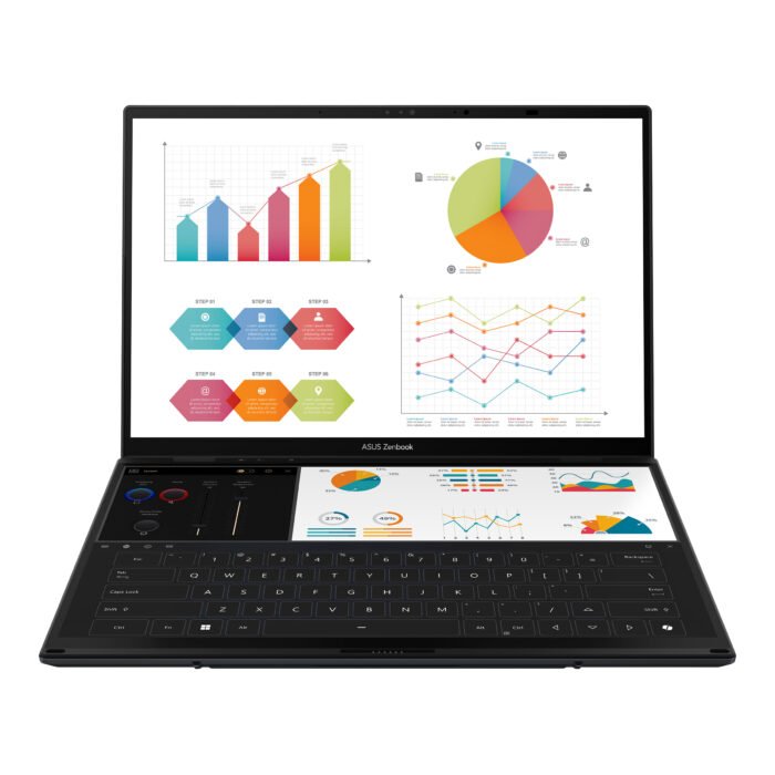 Asus | Zenbook Duo UX8406CA-QL287W | Inkwell Gray | 14" | OLED | Touchscreen | FHD | 1920 x 1200 pixels | Intel Core Ultra 7 | 255H | 16 GB | LPDDR5X | Solid-state drive capacity 1000 GB | Intel Arc Graphics | Windows 11 Home | 802.11be | Bluetooth version 5.4 | Keyboard language US international | Keyboard backlit | Warranty 24 month(s) | Battery warranty 12 month(s)