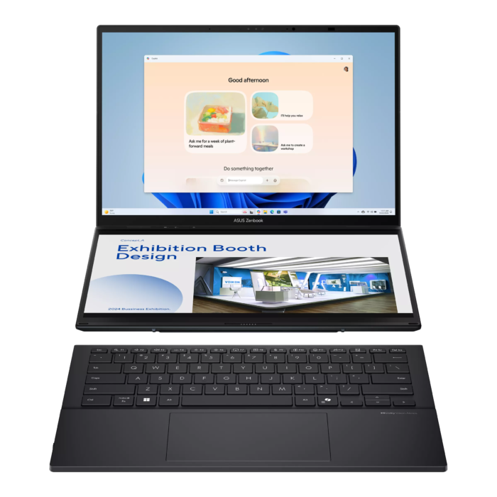 Asus Zenbook Duo UX8406CA-QL358X | Inkwell Gray | 14" | OLED | Touchscreen | FHD | 1920 x 1200 pixels | 60 Hz | Glossy | Intel Core Ultra 7 | 255H | 16 GB | LPDDR5X | Solid-state drive capacity 1000 GB | Intel Arc Graphics | Windows 11 Pro | 802.11be | Bluetooth version 5.4 | Keyboard language US international | Keyboard backlit | Warranty 24 month(s) | Battery warranty 12 month(s)