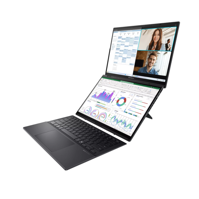 Asus Zenbook Duo UX8406CA-QL358X | Inkwell Gray | 14" | OLED | Touchscreen | FHD | 1920 x 1200 pixels | 60 Hz | Glossy | Intel Core Ultra 7 | 255H | 16 GB | LPDDR5X | Solid-state drive capacity 1000 GB | Intel Arc Graphics | Windows 11 Pro | 802.11be | Bluetooth version 5.4 | Keyboard language US international | Keyboard backlit | Warranty 24 month(s) | Battery warranty 12 month(s)