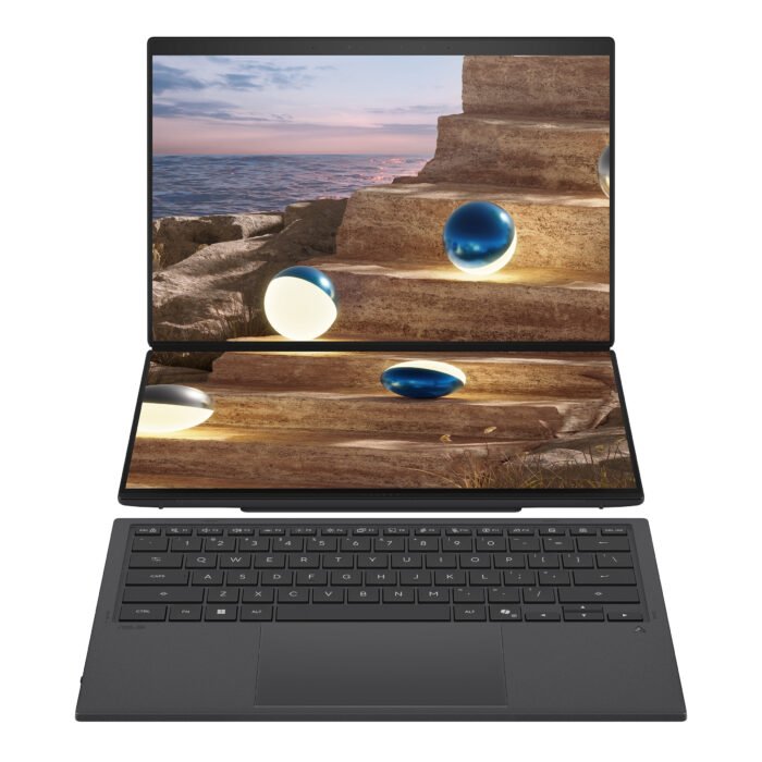 Asus | Zenbook Duo UX8407AA-SN066W | Moher Gray | 14" | OLED | Touchscreen | 2.8K | 2880 x 1800 pixels | 144 Hz | Anti-Reflective | Intel Core Ultra X9 | 378H | 32 GB | LPDDR5X | Solid-state drive capacity 2000 GB | Intel Arc Graphics | Windows 11 Pro | 802.11be | Bluetooth version 5.4 | Keyboard language US international | Keyboard backlit | Warranty 24 month(s) | Battery warranty 12 month(s)