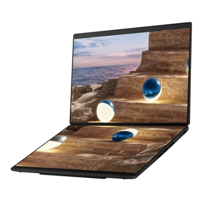 Asus | Zenbook Duo UX8407AA-SN066W | Moher Gray | 14" | OLED | Touchscreen | 2.8K | 2880 x 1800 pixels | 144 Hz | Anti-Reflective | Intel Core Ultra X9 | 378H | 32 GB | LPDDR5X | Solid-state drive capacity 2000 GB | Intel Arc Graphics | Windows 11 Pro | 802.11be | Bluetooth version 5.4 | Keyboard language US international | Keyboard backlit | Warranty 24 month(s) | Battery warranty 12 month(s)